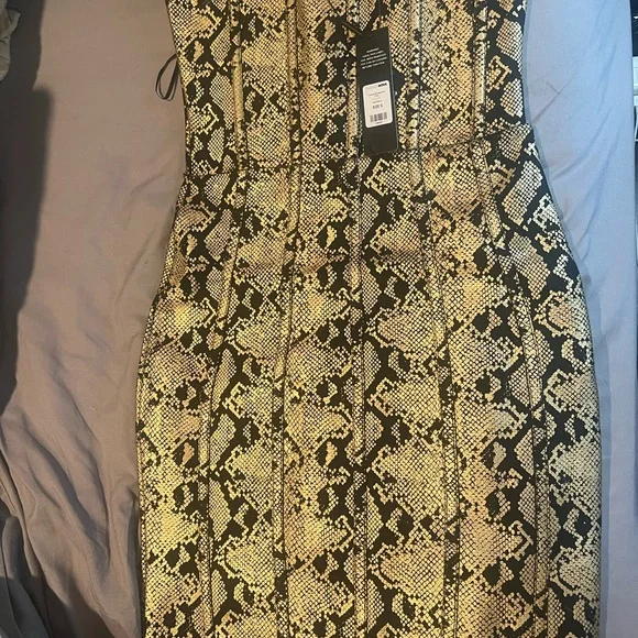 Fashion Nova Strapless Snake Print Dress - Black and Tan - Picture 3 of 4